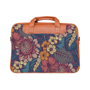 Floral Pop Art - Premium Canvas Vegan Leather Laptop Bags (double compartment)