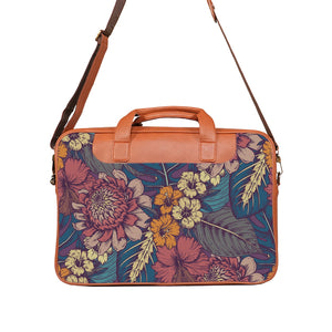 Floral Pop Art - Premium Canvas Vegan Leather Laptop Bags (double compartment)