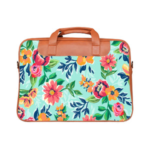 Floral Serene - Premium Canvas Vegan Leather Laptop Bags (double compartment)