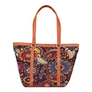 Persian Paisley - Vegan Leather Tote Bag Strapped
