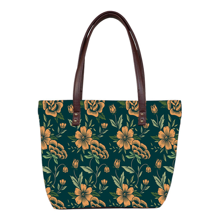 Floral Greens - Vegan Leather Tote Bag