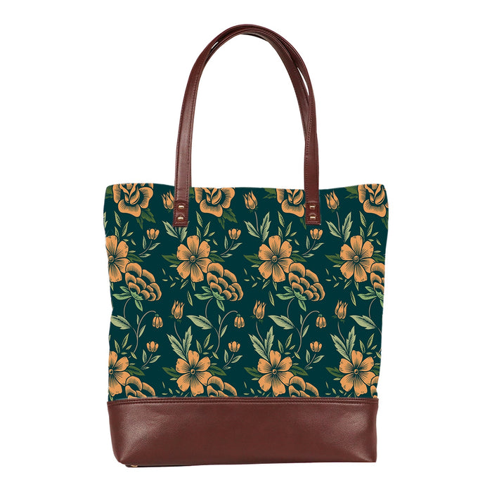 Floral Greens - Vegan Leather Tote Bag Layered