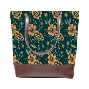 Floral Greens - Vegan Leather Tote Bag Layered