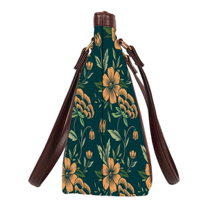Floral Greens - Vegan Leather Tote Bag Strapped