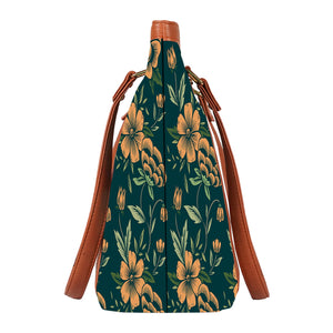 Floral Greens - Vegan Leather Tote Bag Strapped