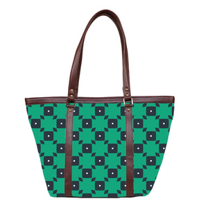 Green Tiles - Vegan Leather Tote Bag Strapped