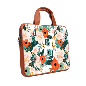Floral Spring - Premium Canvas Vegan Leather Laptop Bags (optional side straps)