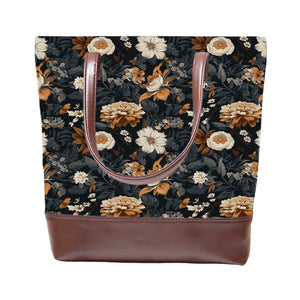 Floral Browns - Vegan Leather Tote Bag Layered