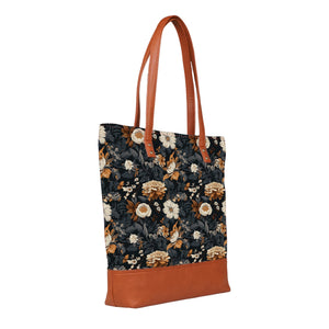 Floral Browns - Vegan Leather Tote Bag Layered