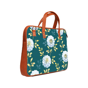 Floral Elegance - Premium Canvas Vegan Leather Laptop Bags (optional side straps)