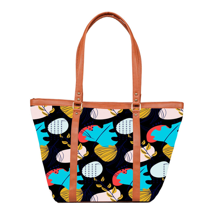Floral Abstract - Vegan Leather Tote Bag Strapped
