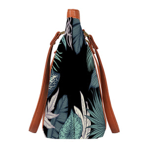 Midnight Foliage - Vegan Leather Tote Bag Strapped
