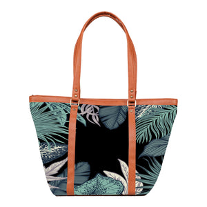 Midnight Foliage - Vegan Leather Tote Bag Strapped