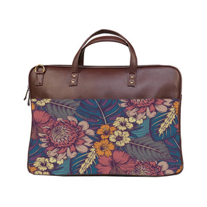 Floral Pop Art - Premium Canvas Vegan Leather Laptop Bags (with side pocket)
