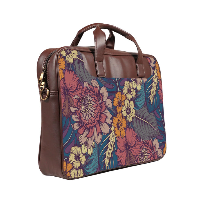 Floral Pop Art - Premium Canvas Vegan Leather Laptop Bags (double compartment)