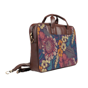 Floral Pop Art - Premium Canvas Vegan Leather Laptop Bags (double compartment)