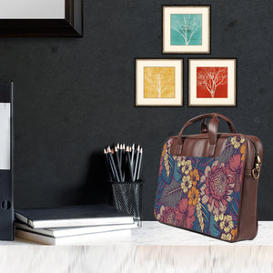 Floral Pop Art - Premium Canvas Vegan Leather Laptop Bags (double compartment)