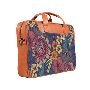 Floral Pop Art - Premium Canvas Vegan Leather Laptop Bags (double compartment)