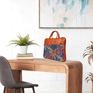 Floral Pop Art - Premium Canvas Vegan Leather Laptop Bags (with side pocket)