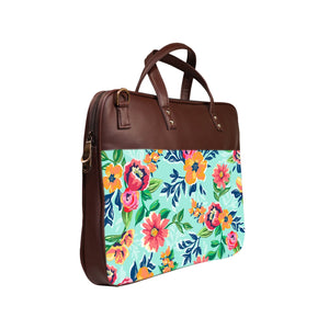 Floral Serene - Premium Canvas Vegan Leather Laptop Bags (with side pocket)