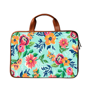 Floral Serene - Premium Canvas Vegan Leather Laptop Bags (optional side straps)