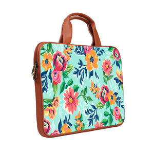Floral Serene - Premium Canvas Vegan Leather Laptop Bags (optional side straps)