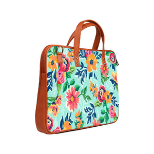 Floral Serene - Premium Canvas Vegan Leather Laptop Bags (optional side straps)