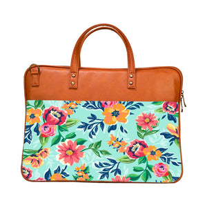 Floral Serene - Premium Canvas Vegan Leather Laptop Bags (with side pocket)