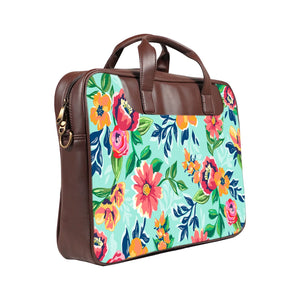 Floral Serene - Premium Canvas Vegan Leather Laptop Bags (double compartment)