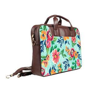 Floral Serene - Premium Canvas Vegan Leather Laptop Bags (double compartment)