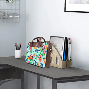 Floral Serene - Premium Canvas Vegan Leather Laptop Bags (double compartment)