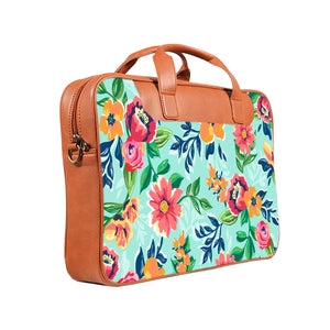 Floral Serene - Premium Canvas Vegan Leather Laptop Bags (double compartment)