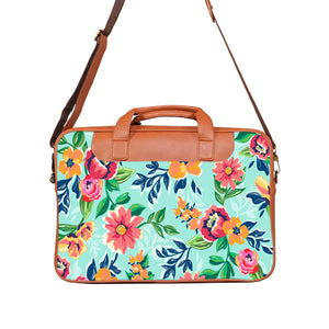 Floral Serene - Premium Canvas Vegan Leather Laptop Bags (double compartment)