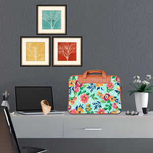 Floral Serene - Premium Canvas Vegan Leather Laptop Bags (double compartment)