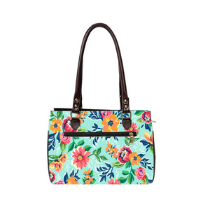 Artistic Flora Oval Handbag - Canvas and Vegan Leather