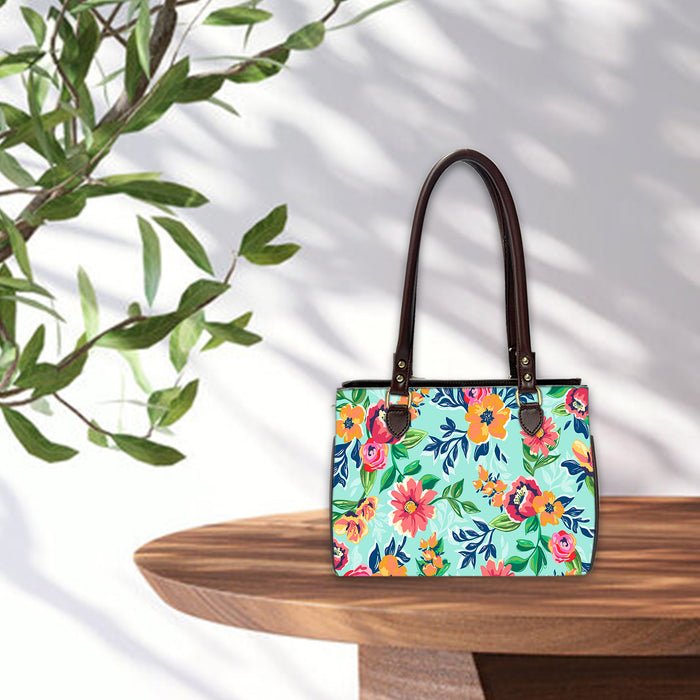 Artistic Flora Oval Handbag - Canvas and Vegan Leather