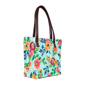 Floral Serene - Vegan Leather Tote Bag