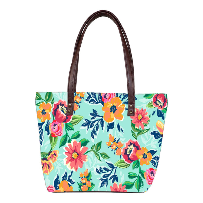Floral Serene - Vegan Leather Tote Bag