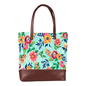 Floral Serene - Vegan Leather Tote Bag Layered