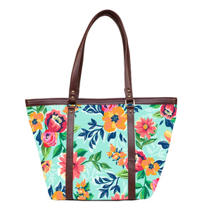 Floral Serene - Vegan Leather Tote Bag Strapped