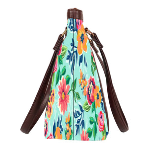Floral Serene - Vegan Leather Tote Bag Strapped