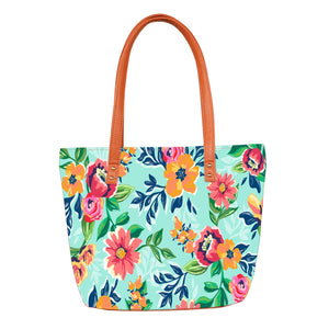 Floral Serene - Vegan Leather Tote Bag