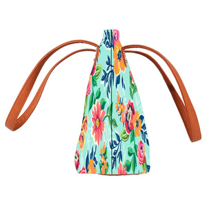 Floral Serene - Vegan Leather Tote Bag