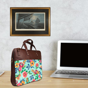 Floral Serene - Premium Canvas Vegan Leather Laptop Bags (with side pocket)