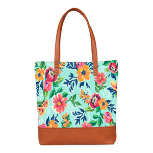 Floral Serene - Vegan Leather Tote Bag Layered