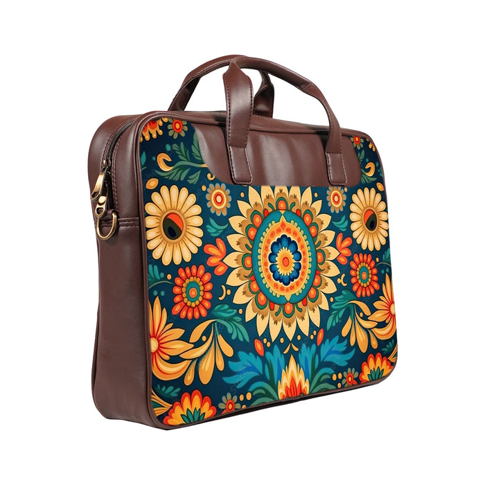 Floral Ecstatic - Premium Canvas Vegan Leather Laptop Bags (double compartment)