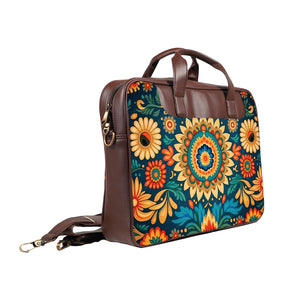 Floral Ecstatic - Premium Canvas Vegan Leather Laptop Bags (double compartment)