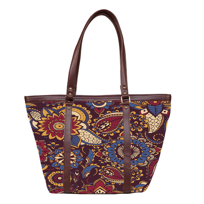 Persian Paisley - Vegan Leather Tote Bag Strapped