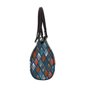 Abstract Strokes Oval Handbag - Canvas and Vegan Leather