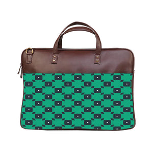 Green Tiles - Premium Canvas Vegan Leather Laptop Bags (with side pocket)